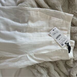 Zara White Boot Cut Linen-Blend Pants